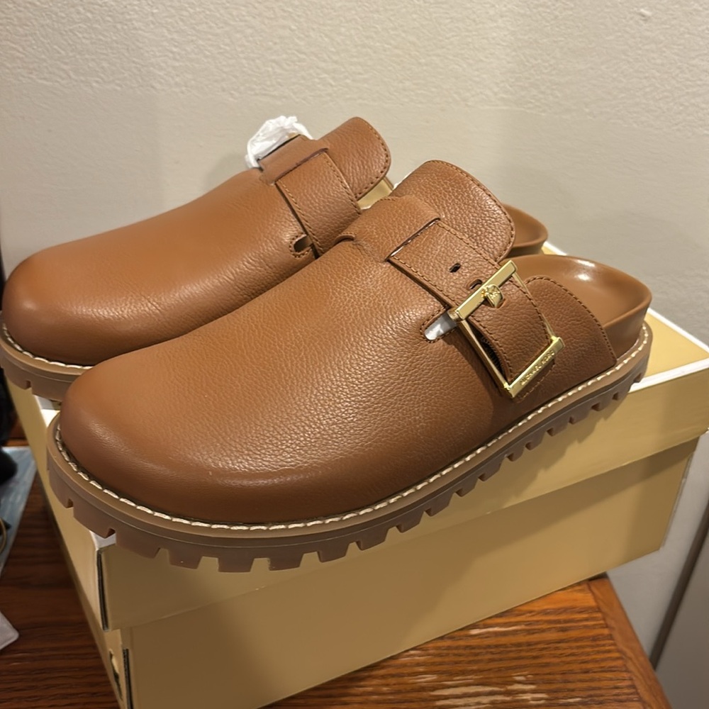 Michael Kors Easton Flat Clog in Luggage Leather